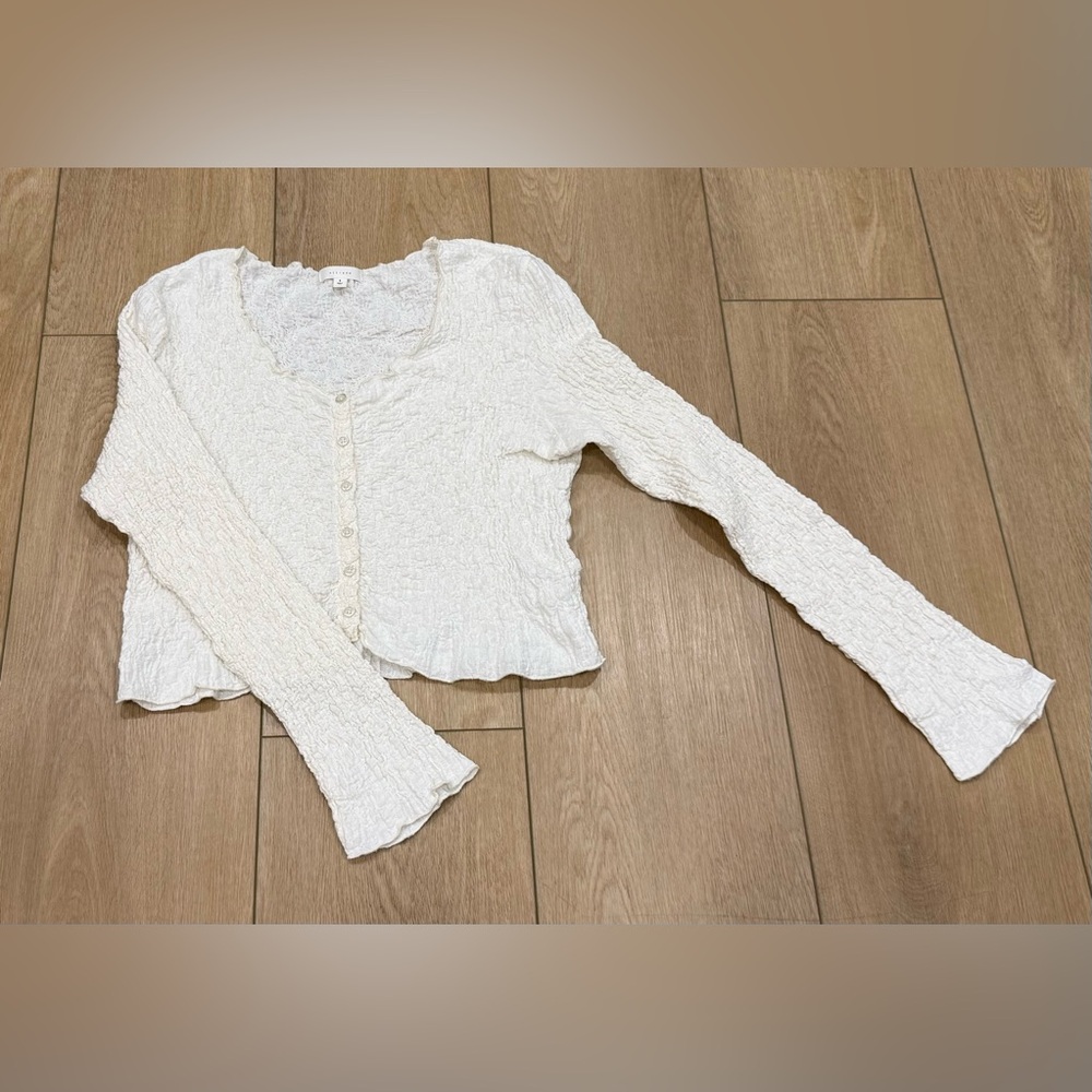 All:Row Size Small Cream Textured Button Front Top Boho Crinkle Knit